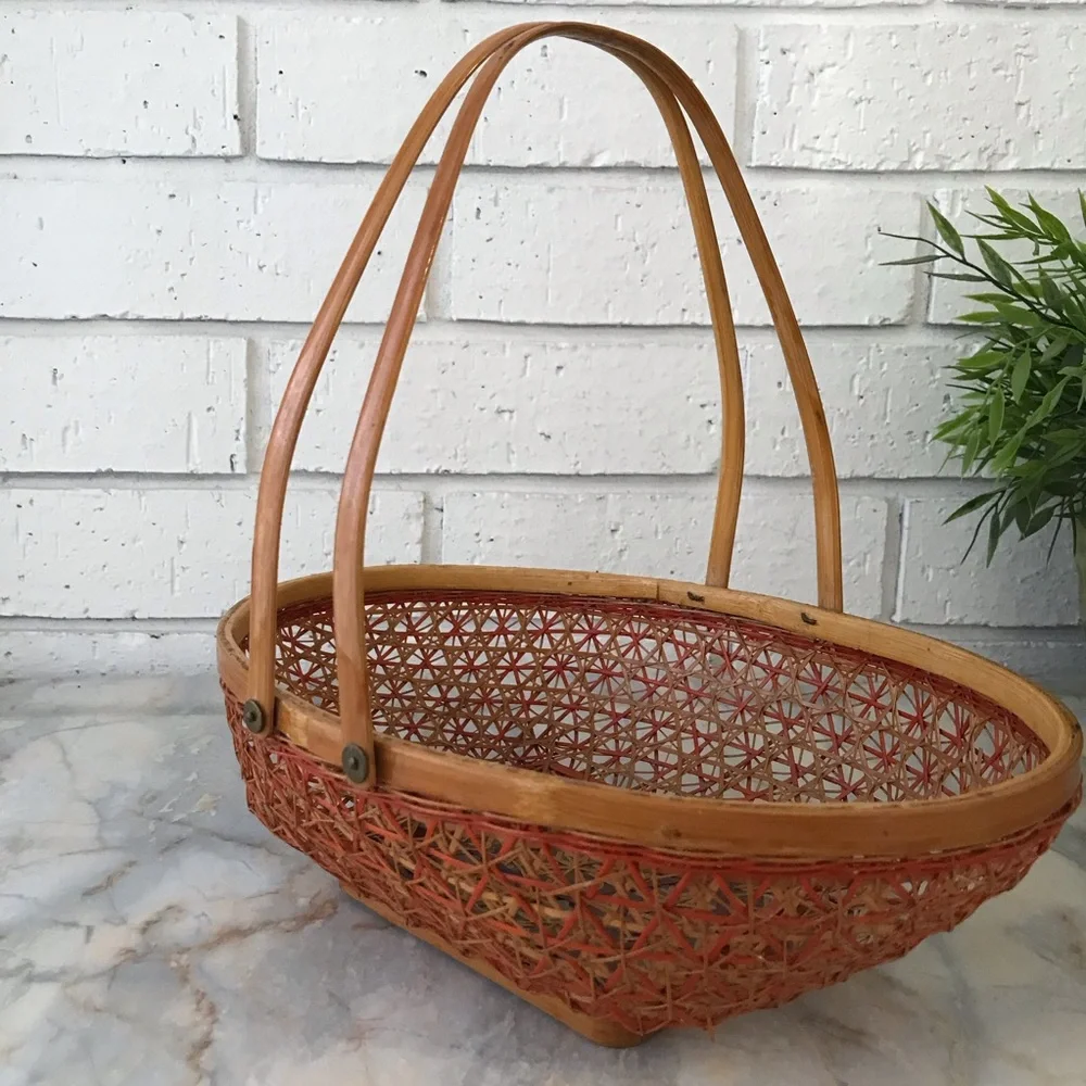 Handcrafted Orange & Brown Danty Oval Woven Basket